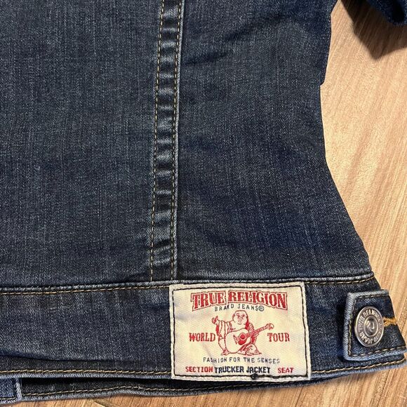 True Religion Womens Sherpa Lined Blue Denim Trucker Jacket XS EUC - Picture 6 of 13